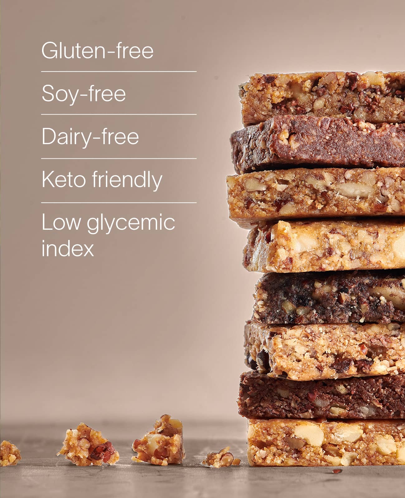 Cross-sections of the Prolon Fasting Bar with its key attributes listed alongside