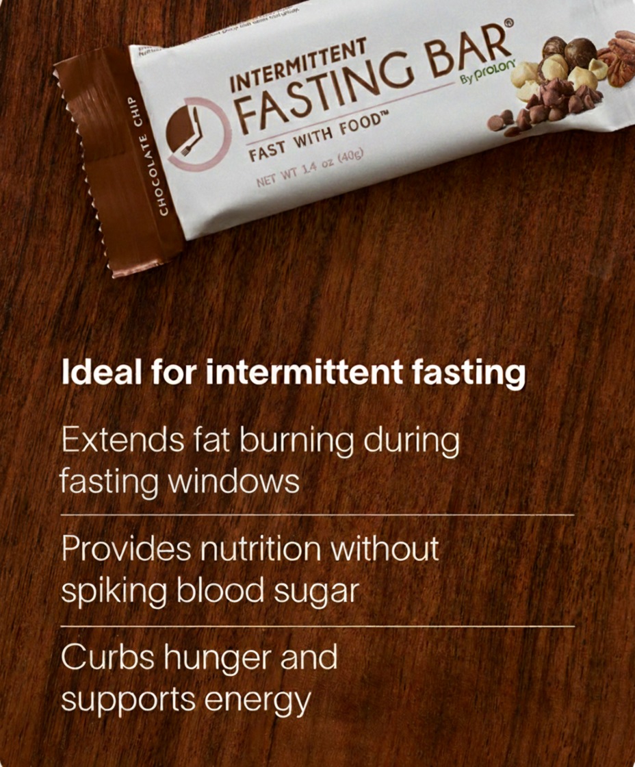 The Prolon Fasting Bar with key benefits: extends fat burning, no blood-sugar spike, curbs hunger
